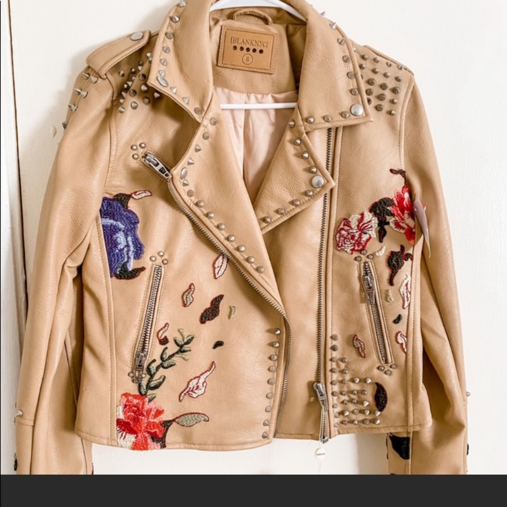 Blank NYC Floral Embroidered Studded Moto Jacket - Women's Size XS